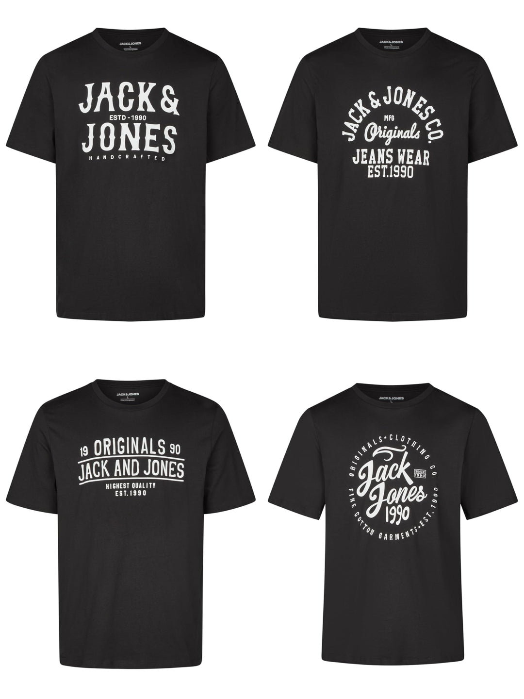 JACK & JONES JJLINO T-Shirt 4er Pack Rundhals Kurzarm Shirt Regular Fit Print Sommer 100% Baumwolle