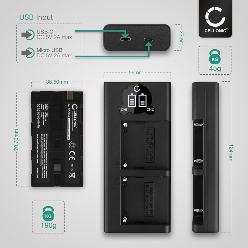 CELLONIC® 2X Akku NP-F970 NP-F960 NP-F570 NP-F770 kompatibel mit Sony NX100 NX5 HXR-MC2500 MC2000 VX