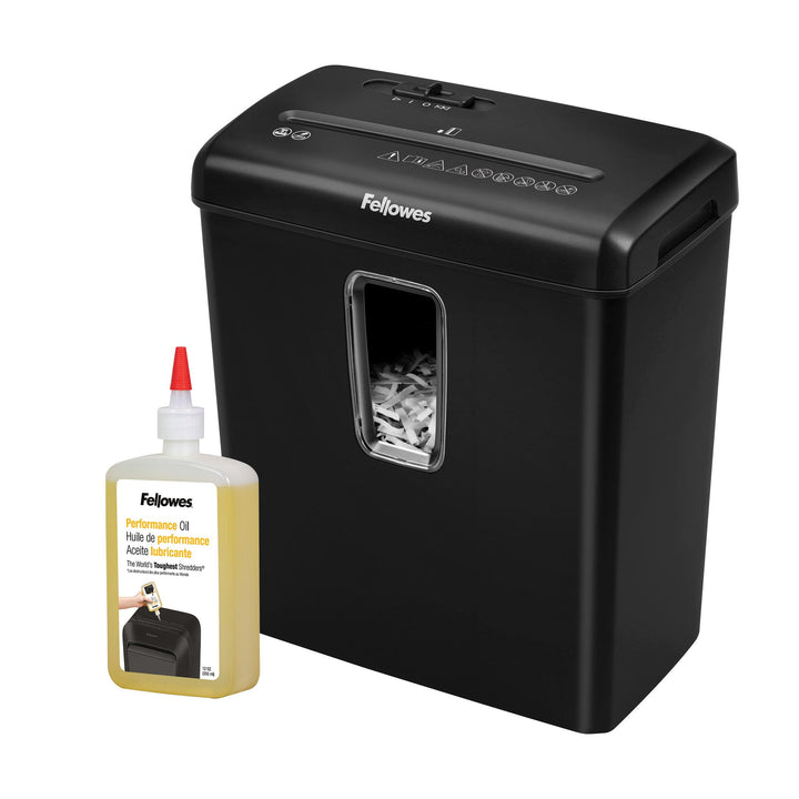Fellowes Aktenvernichter FS-6C Premium Bundle mit Öl, Papierschredder, 6-Blatt-Partikelschnitt, Akte
