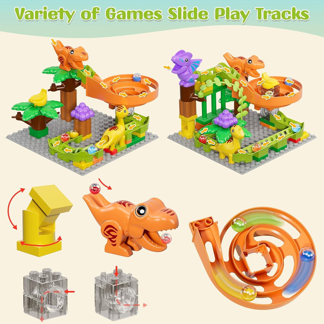 Murmelbahn Bausteine Dinosaurier Spielzeuge, Kinder STEM Spielzeug Dino Kugelbahn Set ab 3 4 5 6 Jah