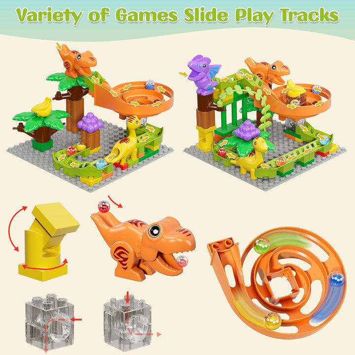 Murmelbahn Bausteine Dinosaurier Spielzeuge, Kinder STEM Spielzeug Dino Kugelbahn Set ab 3 4 5 6 Jah