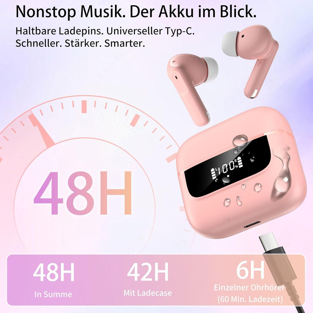Bluetooth Kopfhörer in Ear, 6 Mikrofone ENC Noise Cancelling für Klarere Anrufe, Kopfhörer Kabellos
