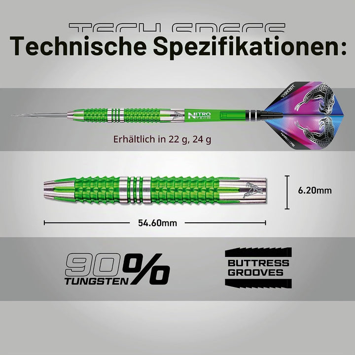 RED DRAGON Peter Wright Snakebite Mamba 2: 22g oder 24g Tungsten Darts mit Flights und Schäfte 22.0
