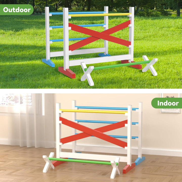 Hobby Horse Hindernisse Set aus Massivholz – Steckenpferd Parcours mit 2 Sprüngen & 1 Hürde, höhenve