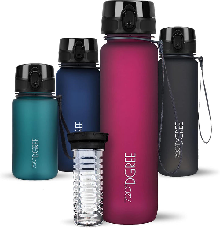720°DGREE Trinkflasche 1l “uberBottle“ softTouch +Früchtebehälter - BPA-Frei - Schlanke Wasserflasch