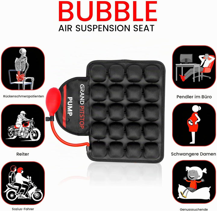 GRAND PITSTOP Motorcycle Air Seat Cushion with Air Filling Pump, Inflatable Bubble Air Pads with Bre