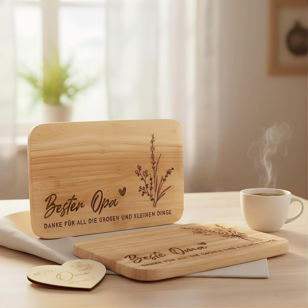 Oma und Opa Geschenk, Ostergeschenk für Grosseltern, Frühstücksbrettchen mit Gravur Geburtstagsgesch