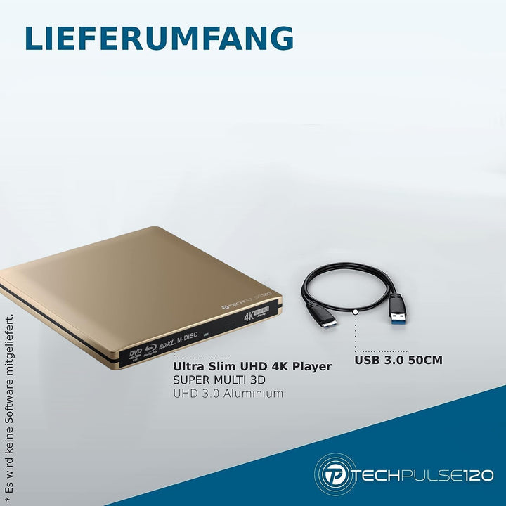 techPulse120 portables USB 3.0 4K UHD 3D M-Disc BDXL HDR10 Laufwerk Blu-ray Brenner Burner Superdriv