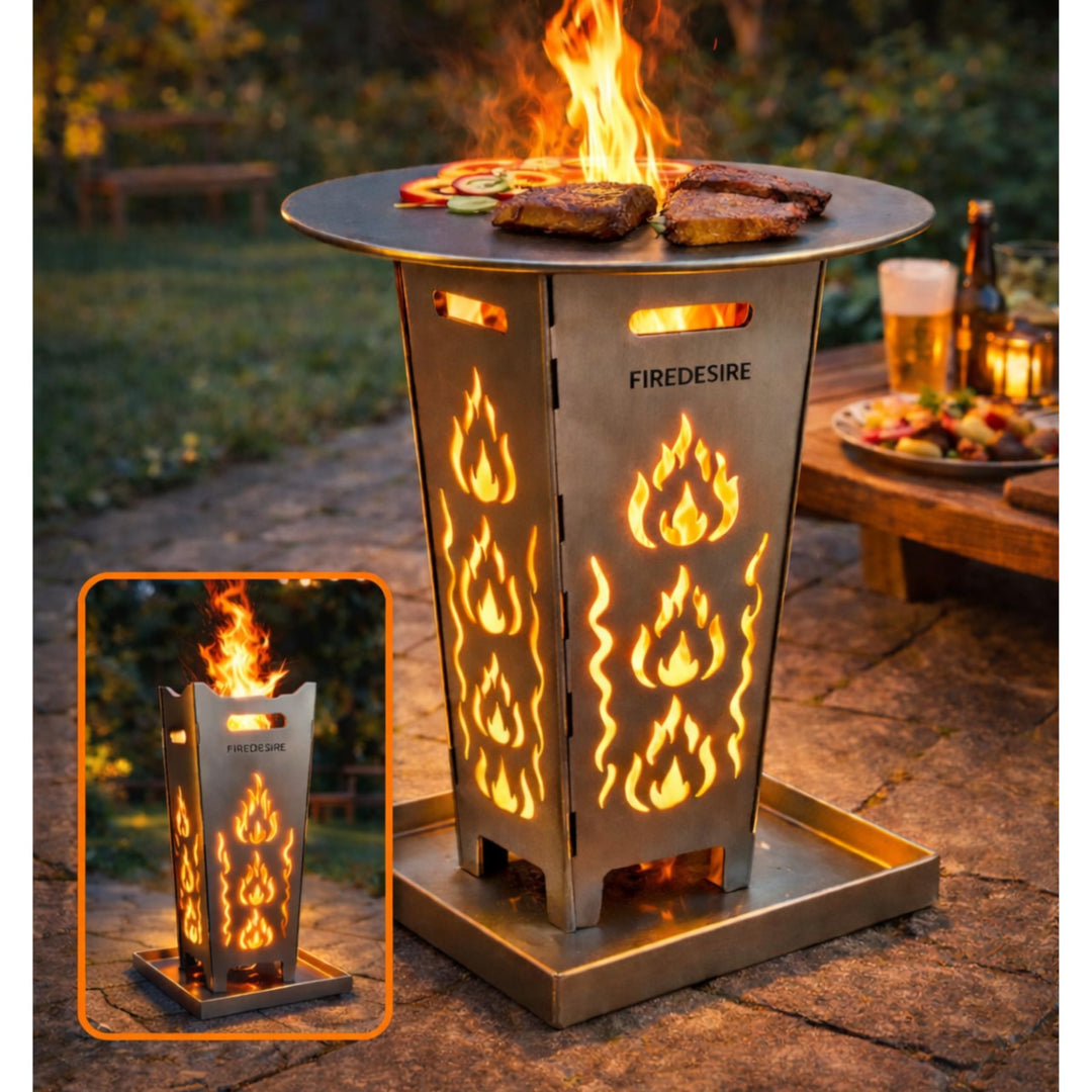 FireDesire Feuerkorb 80cm + Grillplatte + Ascheschale, Feuertonne, Feuerschale, Grilltonne, Ofen, Te