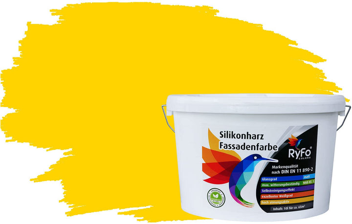 RyFo Colors Silikonharz Fassadenfarbe Lotuseffekt Trend Kanariengelb 10l - bunte Fassadenfarbe, weit