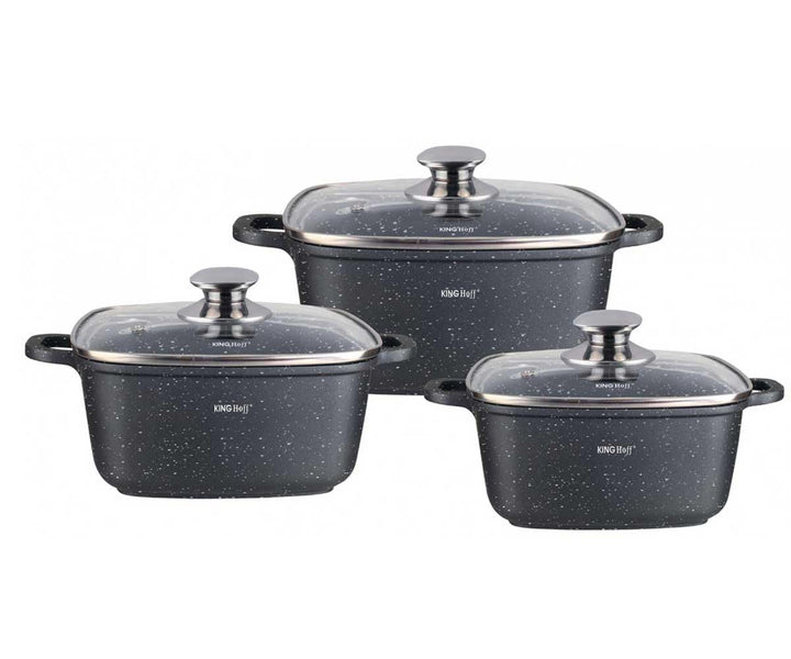 6 tlg. Granit Topfset 3 Töpfe Antihaftbeschichtun Quadratisch, Quadratisch