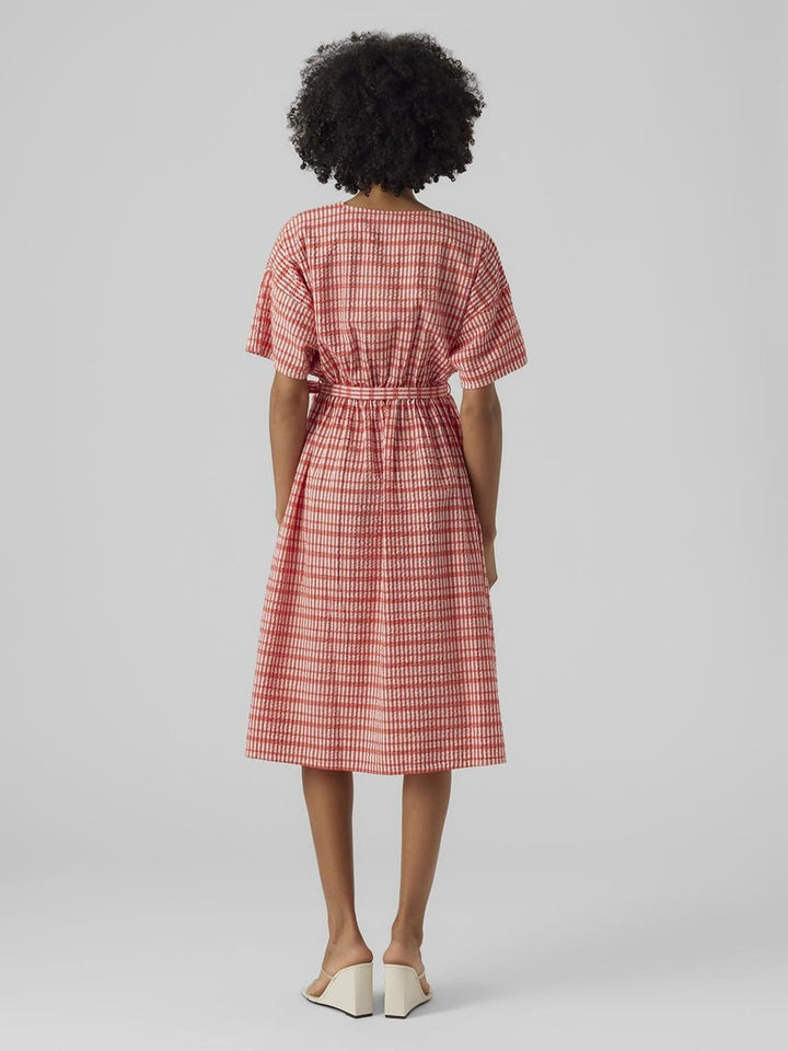 VERO Moda Damen Vmdixie 2/4 Wrap Calf Dress WVN Kleid S Bittersweet/Checks:snow White, S Bittersweet
