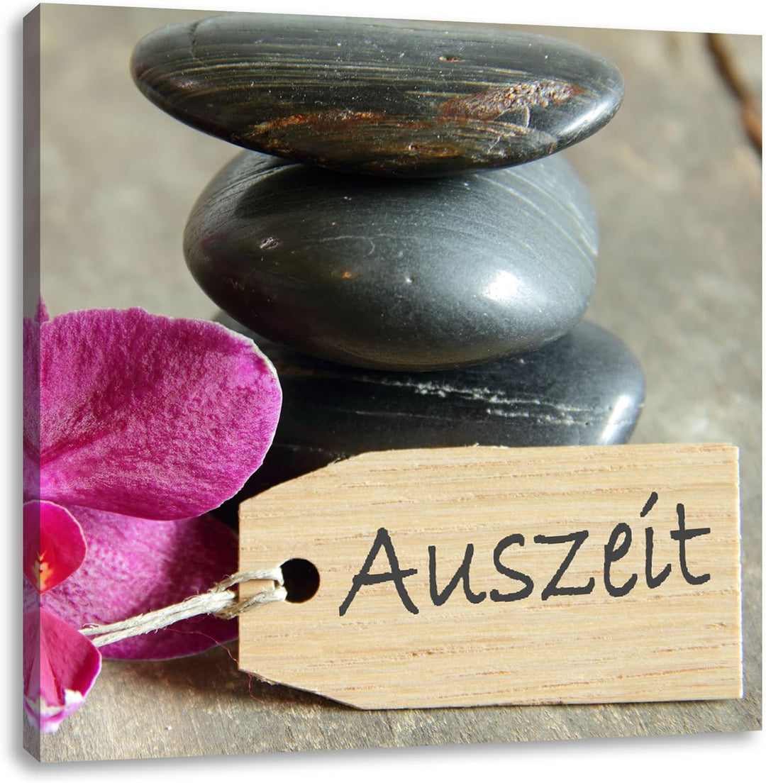 Pixxprint Auszeit Orchidee mit Zen Steinen, Format: 70x70 auf Leinwand, 70x70