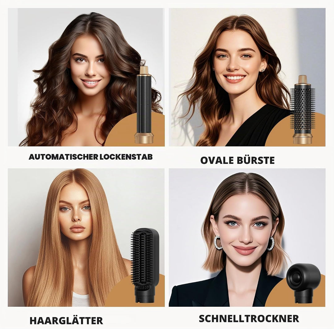 5-in-1 Warm Air Brush &amp; Hairstyler Set, Multifunktions Haarstyler für Locken, Glätten &amp; Volumen, LED