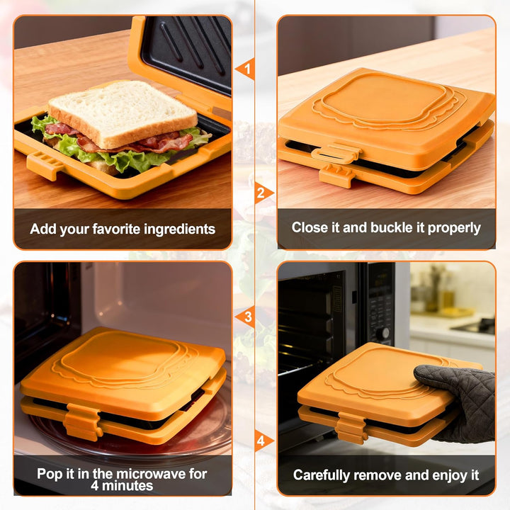 Sandwichmaker Mikrowellen, Sandwichtoaster 16 x 16 cm, Kontaktgrill Abnehmbare Platten und Silikonsc