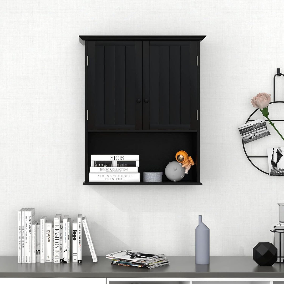 GOPLUS Hängeschrank Bad, Badschrank Holz mit verstellbarem Regal, Wandschrank hängend, Badezimmersch
