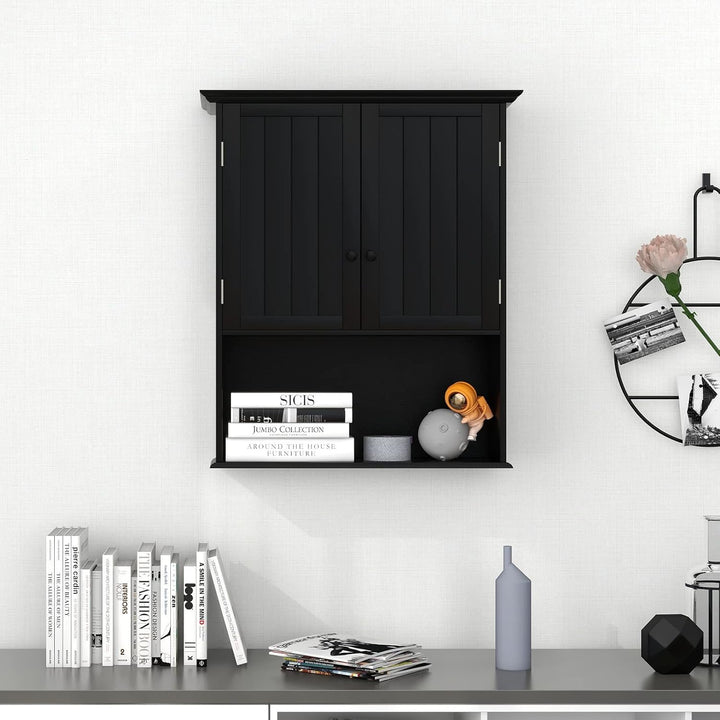 GOPLUS Hängeschrank Bad, Badschrank Holz mit verstellbarem Regal, Wandschrank hängend, Badezimmersch