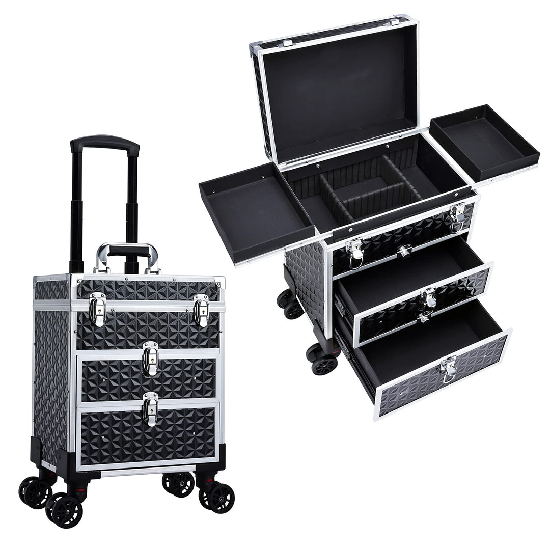 Kosmetik Trolley mit 2 Schublade Kosmetikkoffer Trolley Friseurkoffer mit Rollen Make up Koffer Schm