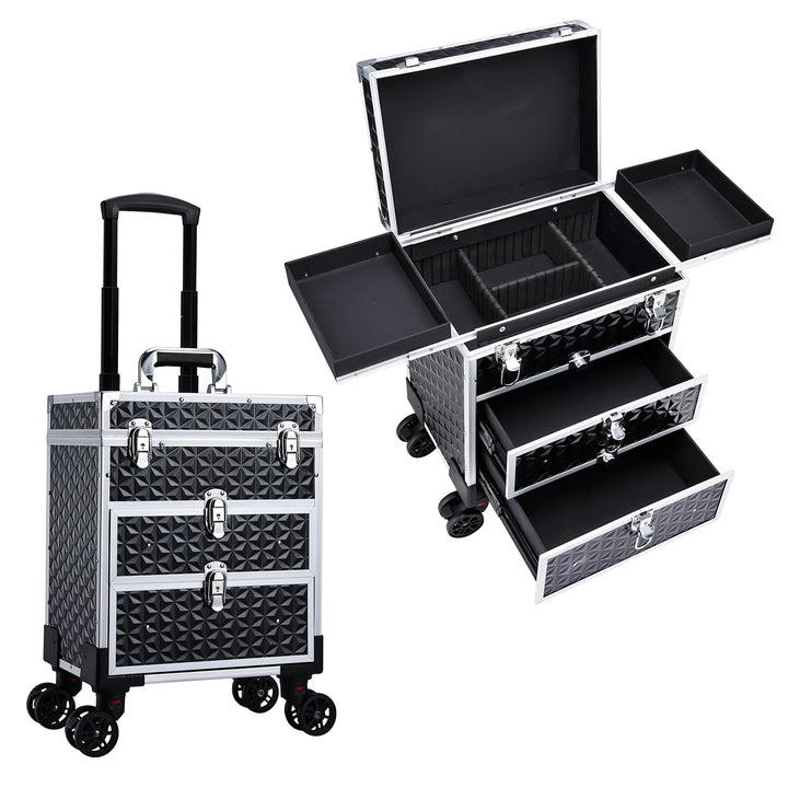 Kosmetik Trolley mit 2 Schublade Kosmetikkoffer Trolley Friseurkoffer mit Rollen Make up Koffer Schm