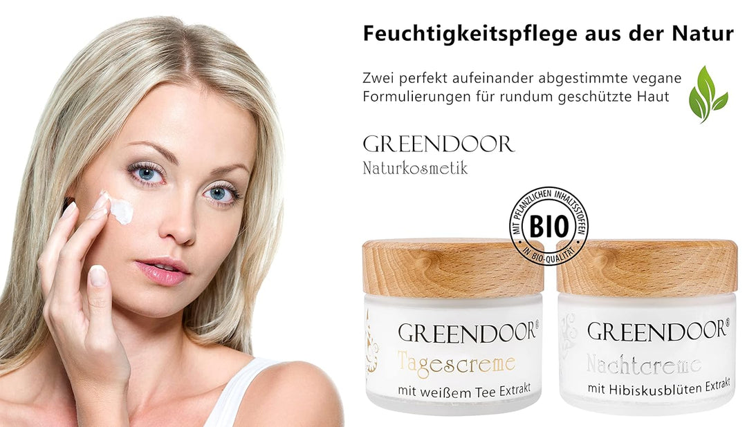 GREENDOOR Naturkosmetik Feuchtigkeitspflege 2er Sparset Tagescreme Bio weisser Tee + Nachtcreme Bio
