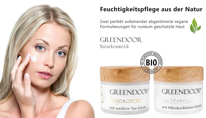 GREENDOOR Naturkosmetik Feuchtigkeitspflege 2er Sparset Tagescreme Bio weisser Tee + Nachtcreme Bio