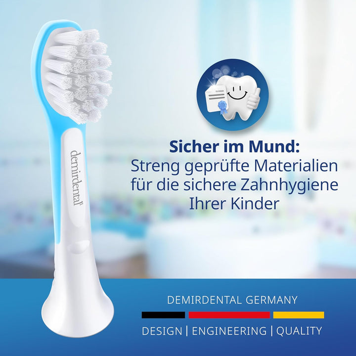 demirdental Kinder Ersatzbürsten passend für Philips Sonicare Kids, Compact Mini Bürstenköpfe für 3-