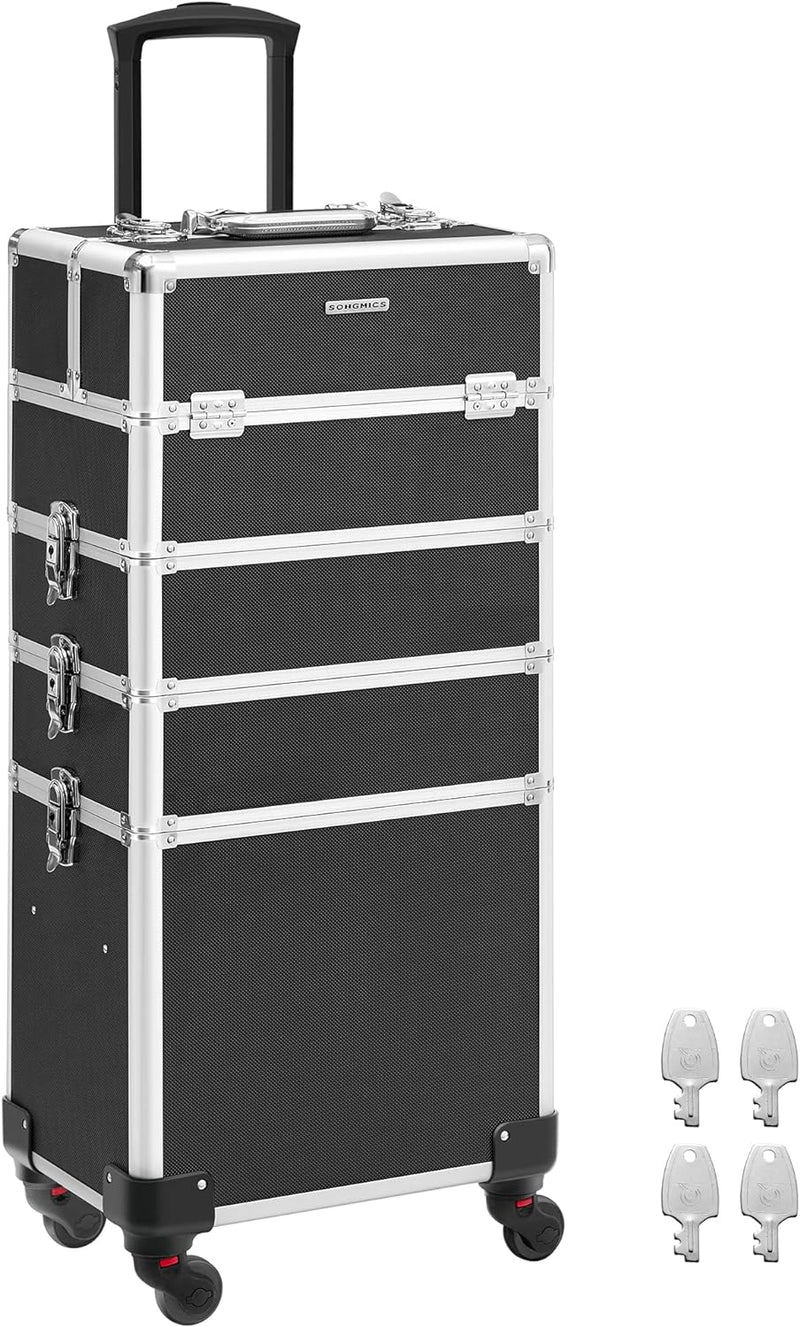 SONGMICS Kosmetikkoffer, Trolley, 4-in-1 Schminkkoffer, gross, Friseurkoffer, 35 x 25 x 79 cm, absch