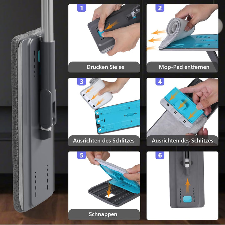 Masthome Wischmopp Set mit Eimer, Bodenwischer mit Putzeimer 2 In 1,Flachmopp Set und 6 Mikrofaser W