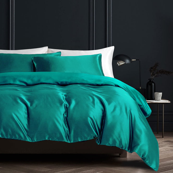 Satin Bettwäsche 200×200cm Türkis Grün Uni Einfarbig Glatt Glänzend Luxus Seide Bettwäsche Set Bettb
