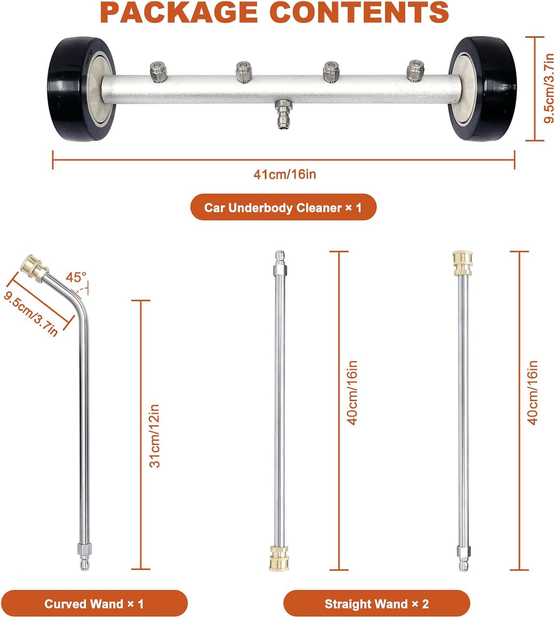 Hochdruckreiniger, Auto Unterbodenreiniger 41 cm mit 3 Verlängerungsrohren & 1/4 Zoll Schnellanschlu