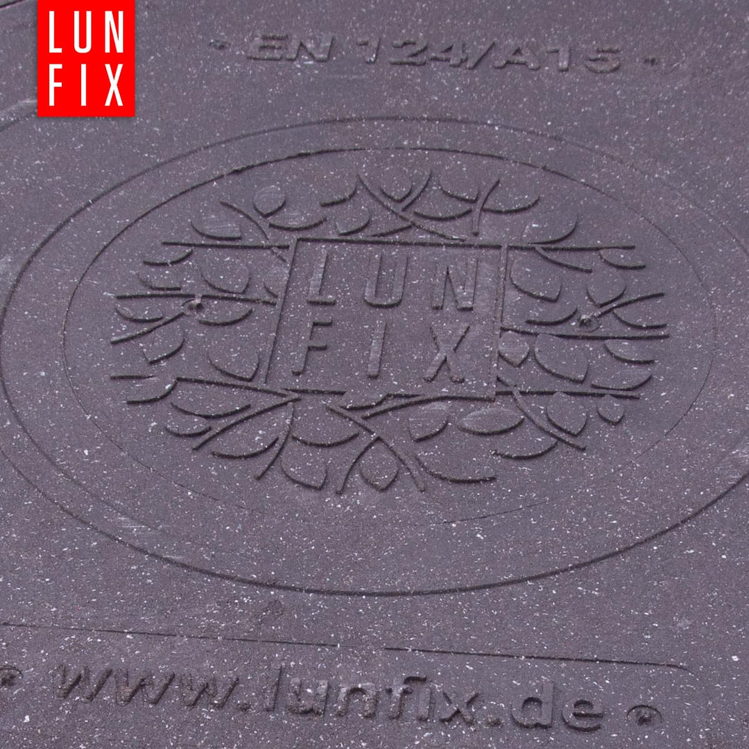 Lun Fix Schachtabdeckung mit Flanschrahmen DN 600 mm A15, GRAPHIT Schachtdeckel Manipulationsschutz,