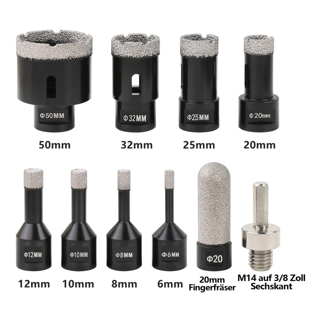 10 Stück/Satz Diamant Fliesenbohrer Set, 6–50mm M14 Gewinde vakuumgelöteter Winkelschleifer Mauerwer
