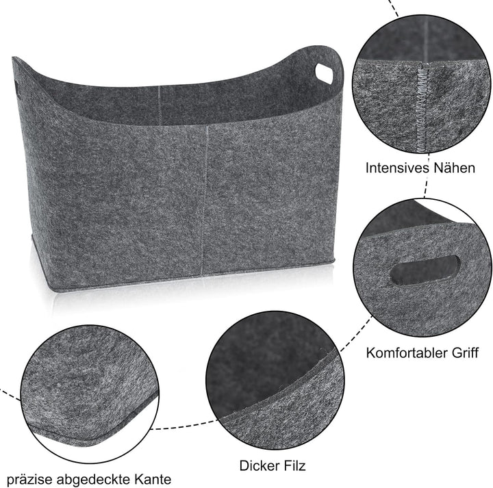 Froadp 2 Stück Filztasche Filzkorb für Kaminholz Einkaufstasche aus Filz Multifunktionale Filztasche
