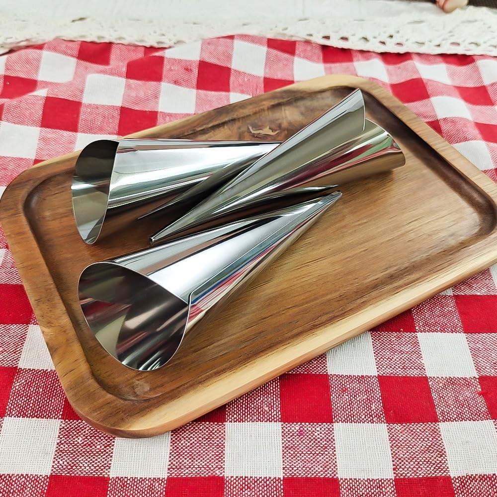 6 Stück Backkegel, 12 cm, Edelstahl, Spiralförmig, Croissant-Röhren, Horn, Brot, Gebäck, Kuchenform,