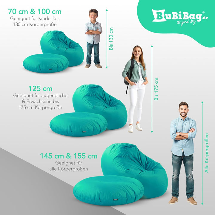 BuBiBag 2in1 Sitzsack L - XXL mit Füllung für Kinder & Erwachsene, Gaming Beanbag & Bodenkissen für