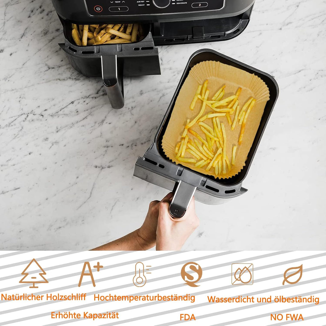 Backpapier für Ninja Heissluftfritteuse, 200 Stück 22cm Airfryer Backpapier für Dual Zone, Air Fryer