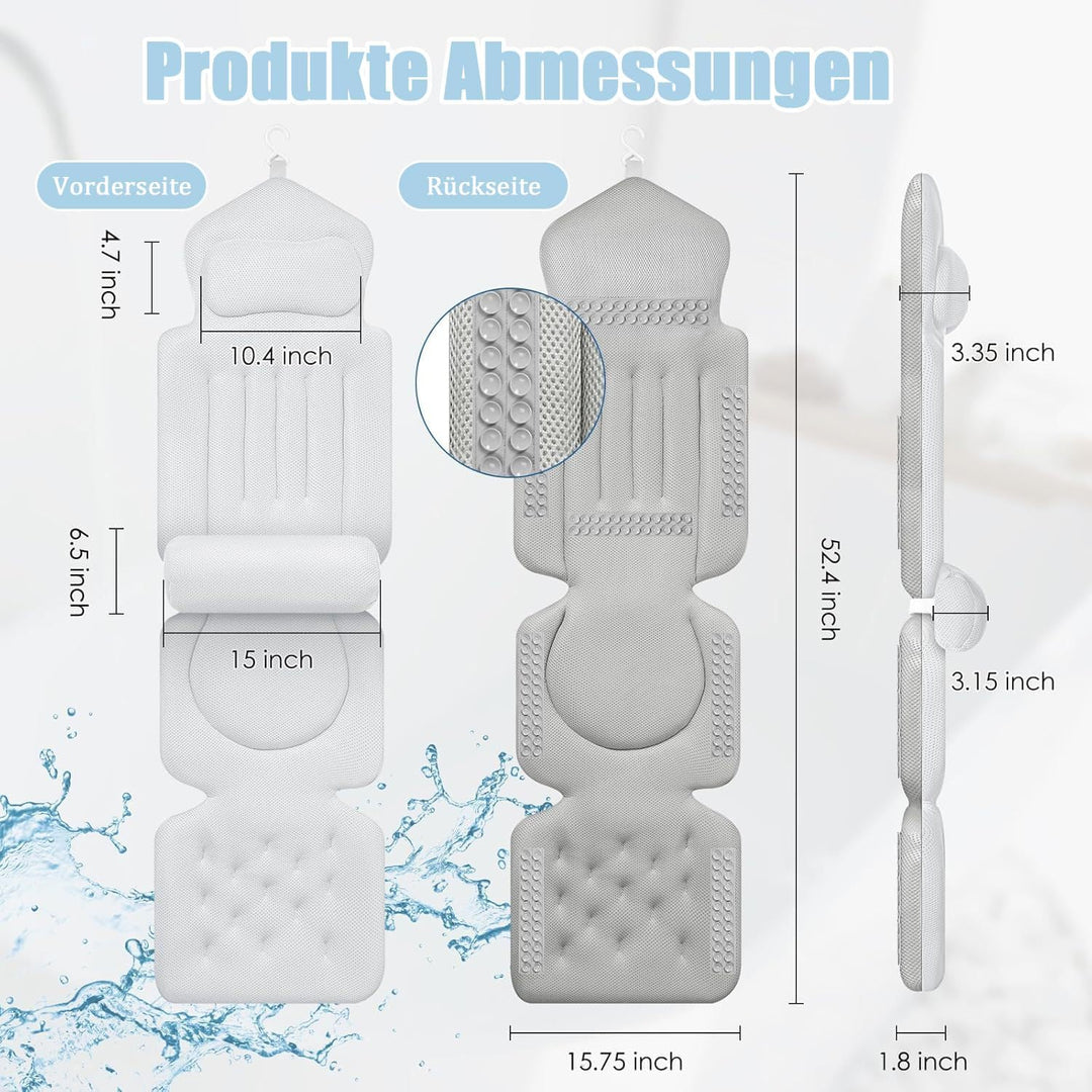Badewannenkissen Ganzkörper, Badewannenmatte mit Kissen und Lendenwirbelstütze, mit Saugnäpfebad Ant