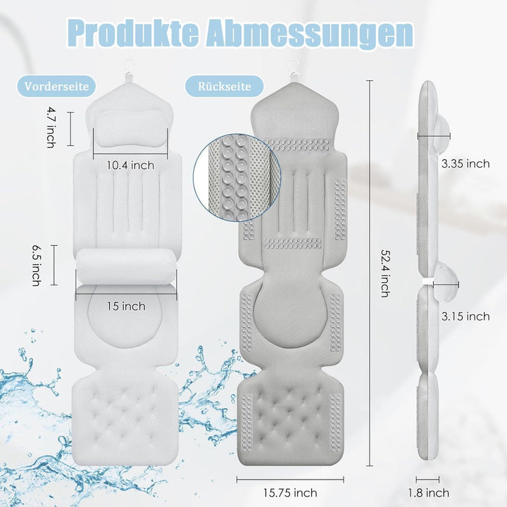 Badewannenkissen Ganzkörper, Badewannenmatte mit Kissen und Lendenwirbelstütze, mit Saugnäpfebad Ant