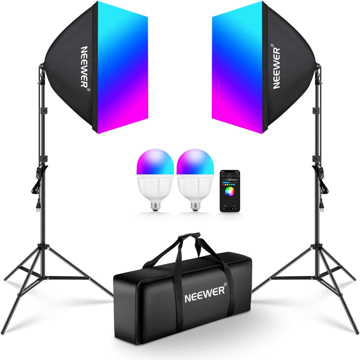 NEEWER RGB Softbox Beleuchtungsset mit App Steuerung und 9 Effektmodi, 2er Pack 24W CE/UKCA zertifiz