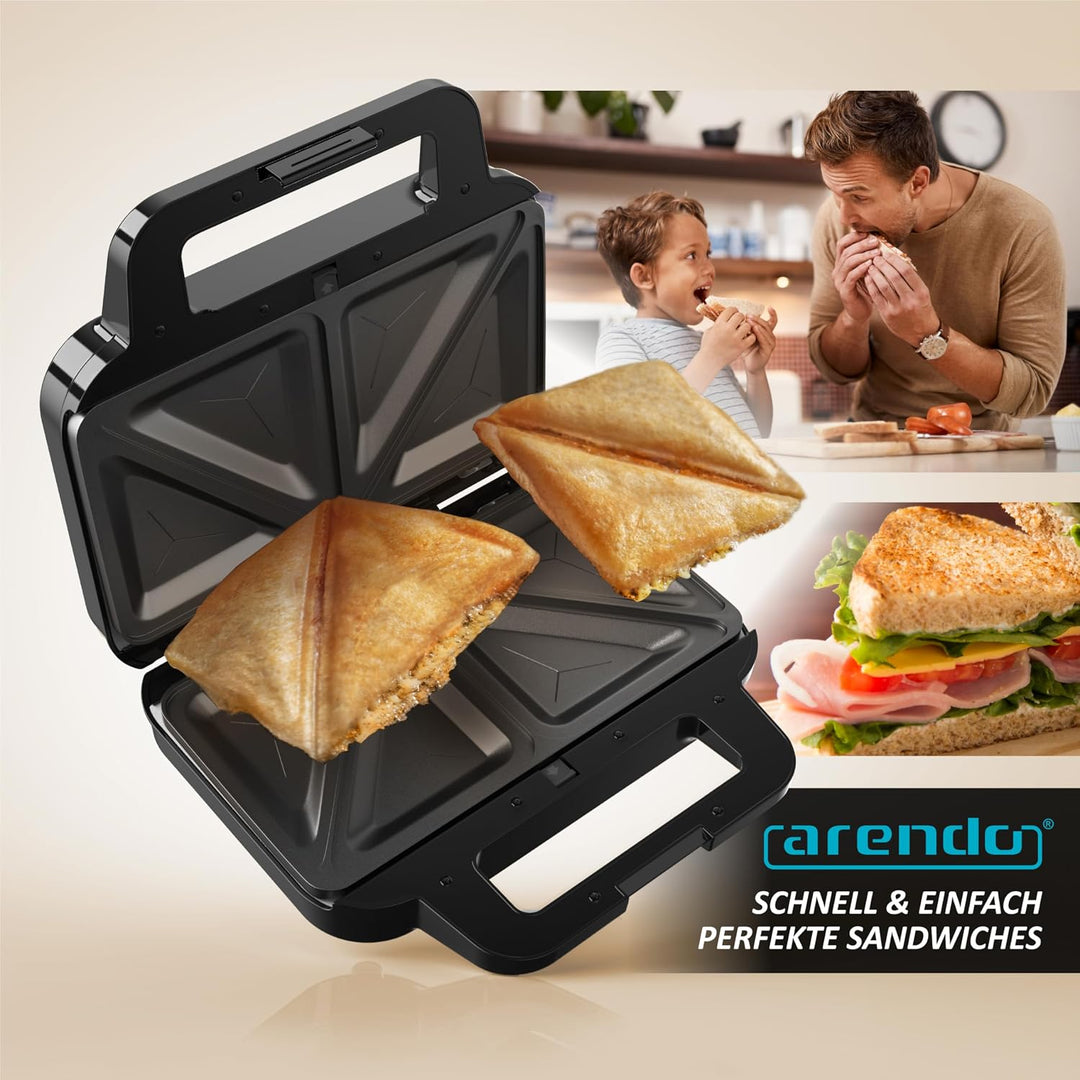Arendo - Sandwichmaker mit Antihaftbeschichtung - abnehmbare Platten - BPA und PFOA frei - Temperatu