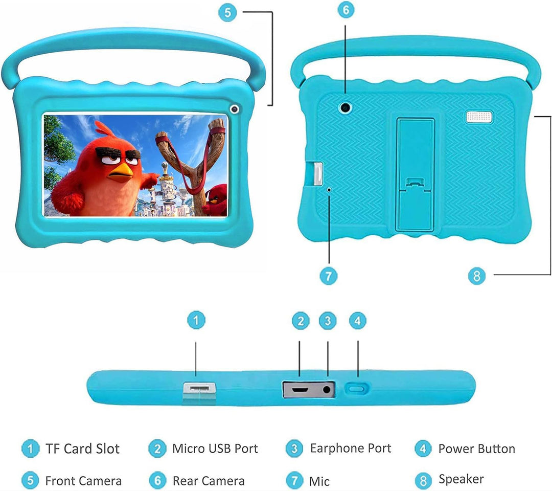 zcobro Kinder Tablet 7 Zoll Kids Tablet für Kinder mit Schutzhülle 2GB+32GB mit Quad Core IPS Dual K