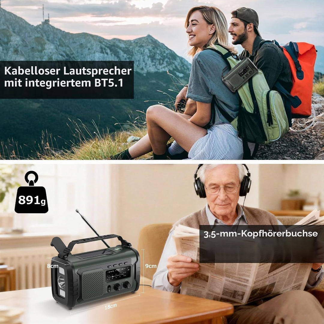 Kurbelradio 27000mAh, Notfallradio Solar Kurbel FM/AM Mit Bluetooth, SOS Alarm Emergency Radio, Kurb