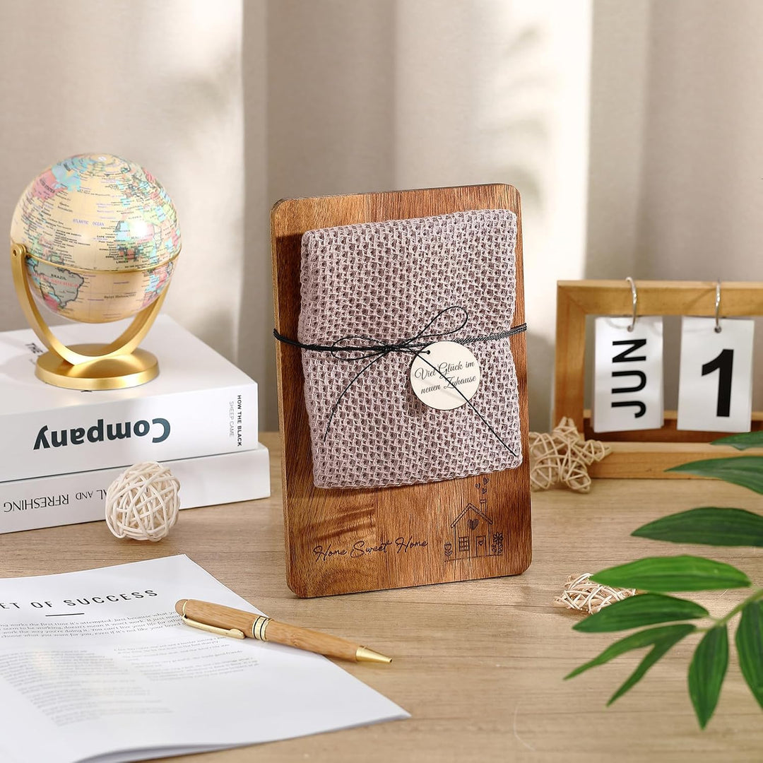 Xuniea Einweihungsgeschenk Holz Schneidebrett Baumwolle Küchentuch Neues Zuhause Geschenk zum Einzug