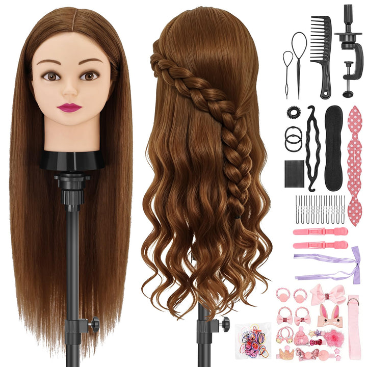 Trainingskopf 24 Zoll – 80% Echthaar Übungskopf für Friseur, Frisierkopf Echthaar,Styling Mannequin