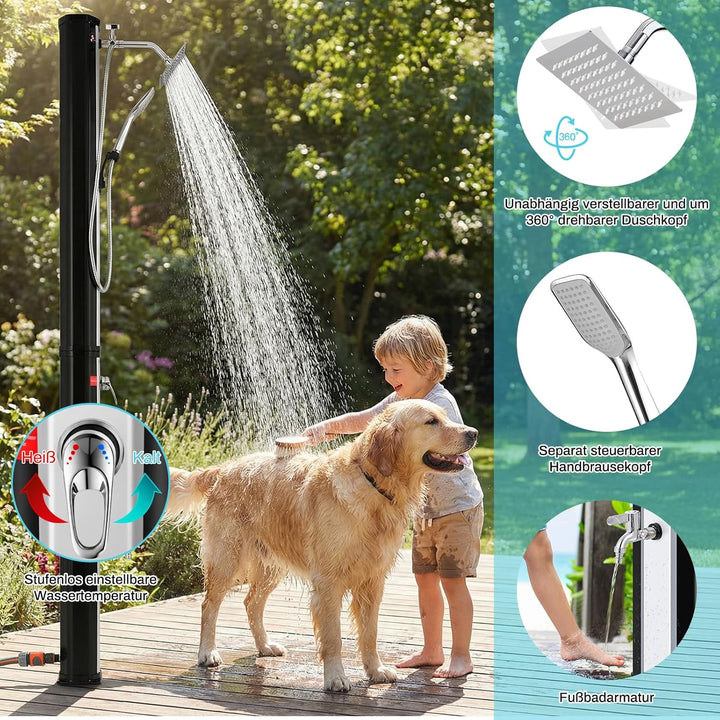 Solardusche, Solar Gartendusche 60 Liter inkl. Handbrause, 360° Duschkopf, Fussdusche, Gartenschlauc