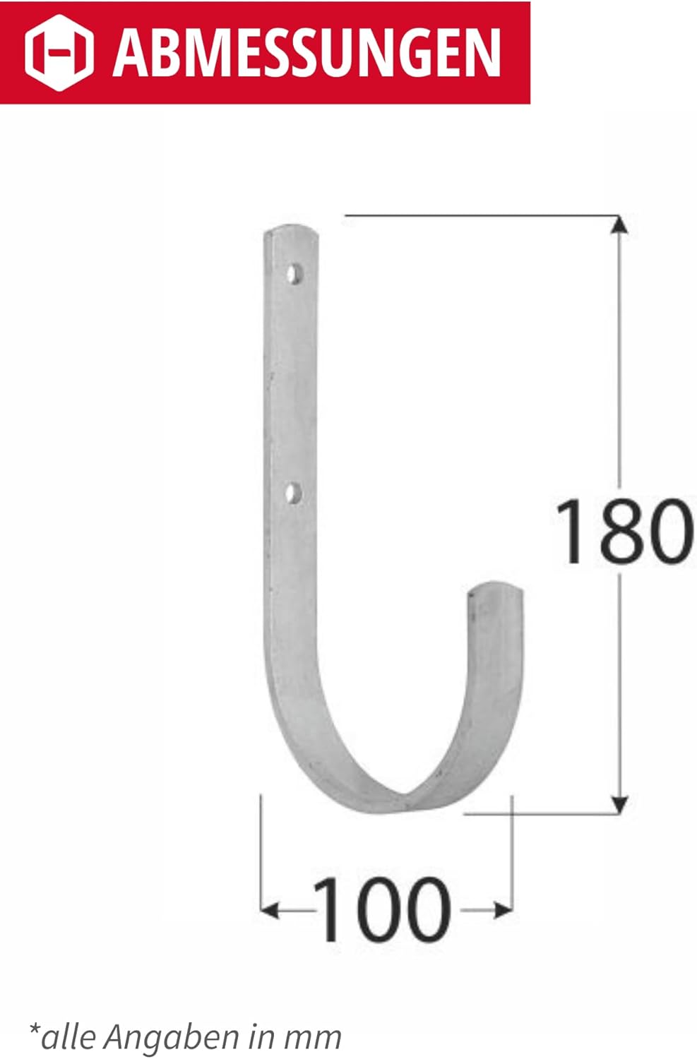 Gedotec Wandhalterung - Universal-Haken Stahl verzinkt | 10 Stück Leiterhaken gebogen 180 x 100 mm |