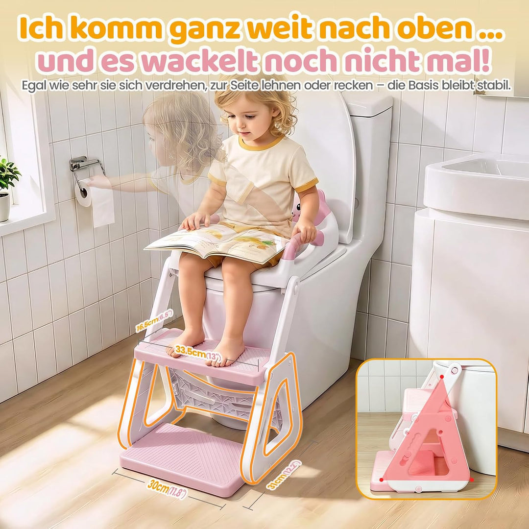 Orzbow Toilettensitz Kinder mit Treppe, Stabil Kinder Toilettensitz mit Dreiecksstruktur, Verlängert