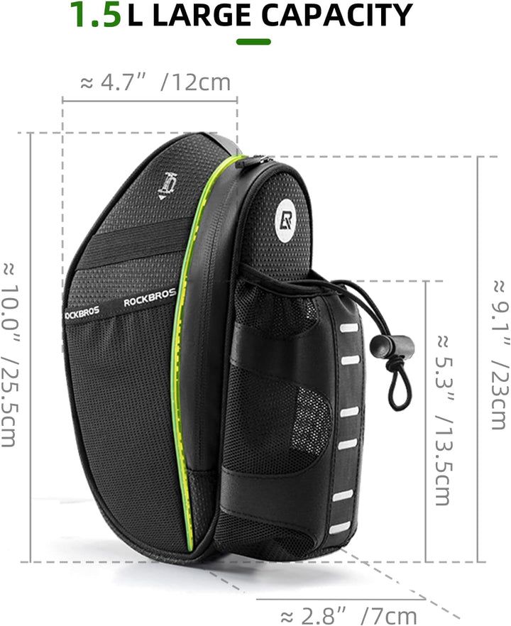 ROCKBROS Fahrrad Satteltasche 1,5L Kratzfest Fahrradtasche mit Flaschenhalter Fahrradsitz Tasche für