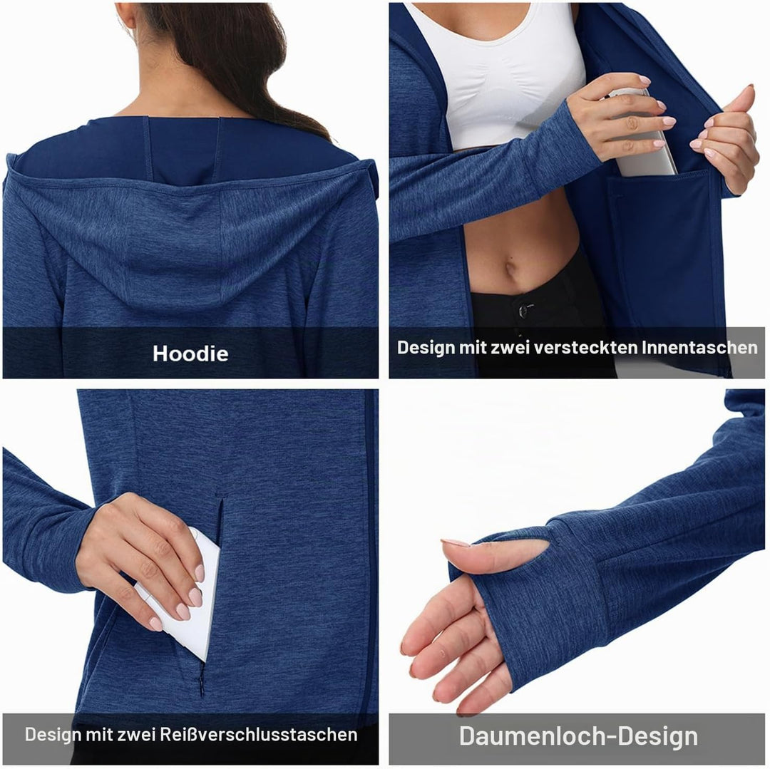 donhobo Damen Laufjacke Sportjacke Trainingsjacke Langarm Fitness Yoga Jacke Leicht Atmungsaktive Fu