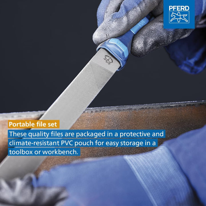 PFERD 532 WR 200 H 2 Werkstattfeilen-Set in PVC-Rolltasche, 5 Feilen, Kreuzhieb H2, 200mm, 11800532
